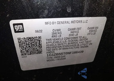 2022 Chevrolet Malibu Fwd Ls из США, поврежденный, VIN 1G1ZB5ST0NF166439